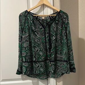 Michael Kors Green and Black Graphic Blouse Relaxed Fit